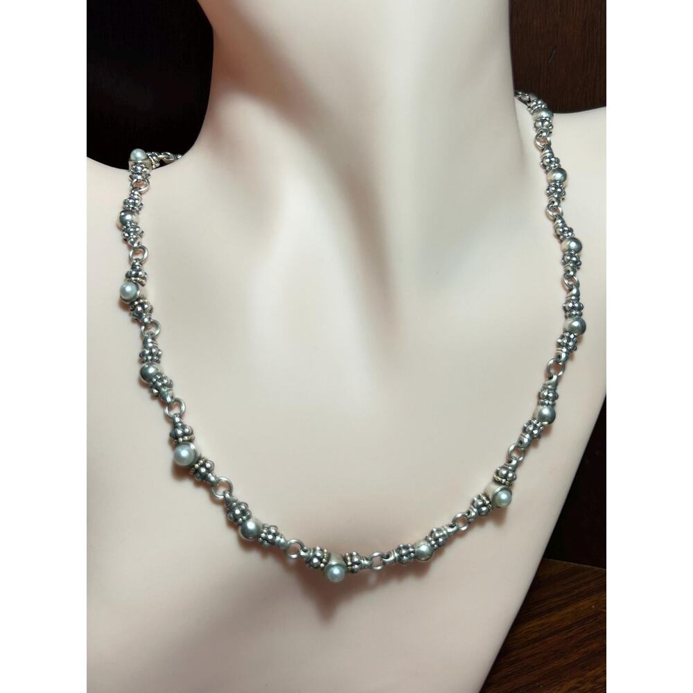 LAGOS CAVIAR 750 18k yellow gold 925 Sterling silver pearl chain link necklace